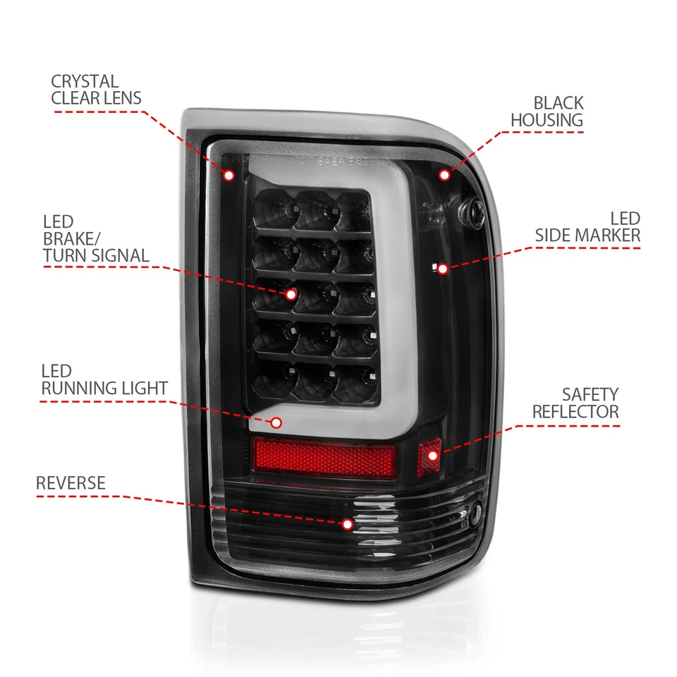 ANZO 适用于 1993 - 1997 年福特 Ranger LED 尾灯带灯条黑色外壳透明 — 第 2/4 张图片