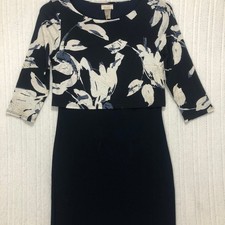 Moci by Purple Rain Navy Blue Floral Layered Sheath Dress 3/4 Sleeve Size M