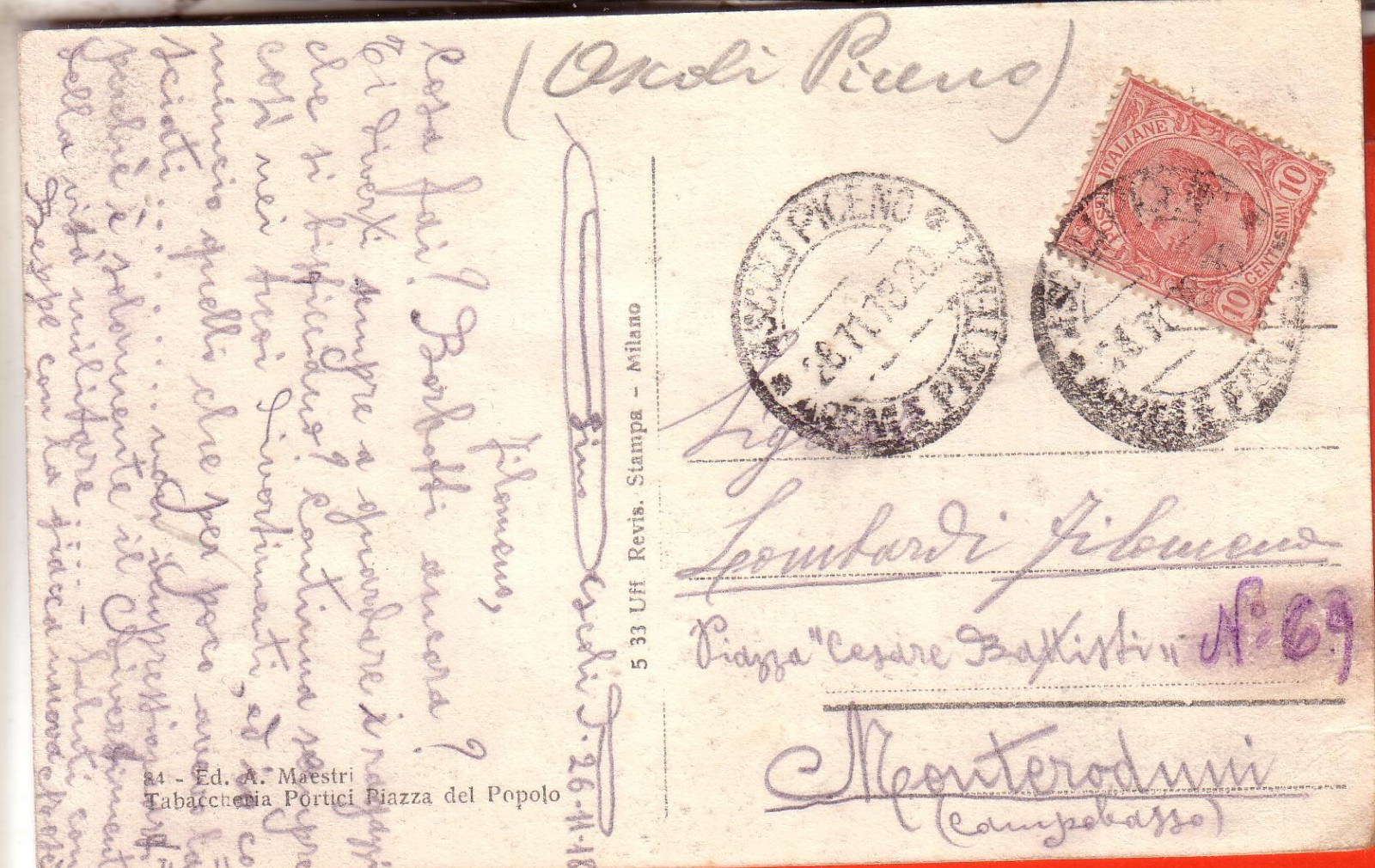 POSTCARD ASCOLI PICENO CITY FP TRAVELLED 1918 VIA CASTELLANA RARE