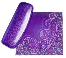 Eye Glasses Case Girl Sparkle Smooth Glitter Hard Shell Medium Mystic Purple