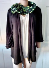 NWT NOTATIONS PLUS TRENDY 2PC ATTACHED CAMI CARDIGAN SCARF BLOUSE BLACK SZ 2X