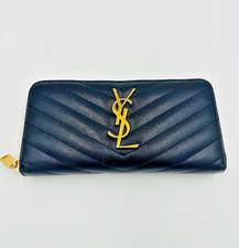 Saint Laurent YSL Monogram Zip Around Wallet in Textured Leather