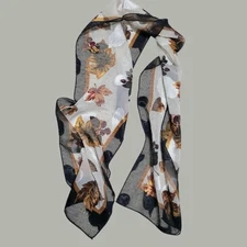 Fall Leaves & Berries Faux Silk Brocade Semi Sheer Rectangular Ladies Scarf