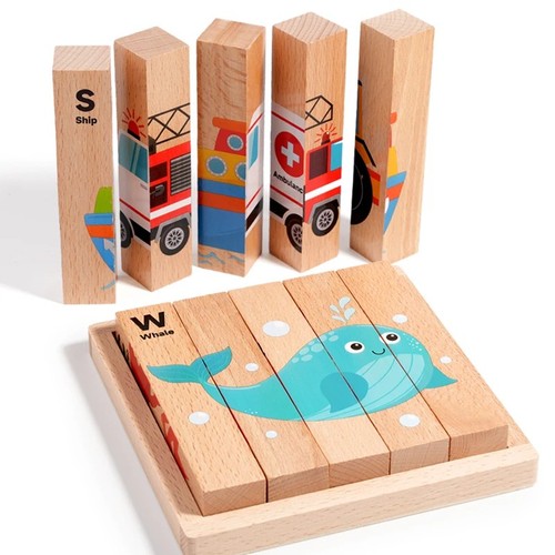 Hágalo usted mismo Bloque de Tiras de Madera Educación Temprana Juego de Ortografía de Palabras Juguete de Puzzle de Animales - Imagen 3 de 15
