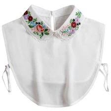 Lace Chiffon Detachable Dickey Blouse False Collar Embroidery Flower Fake Hal