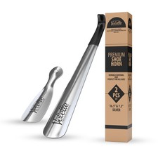 Velette 2 Pack Metal Shoe Horn Long Handle for Seniors - 16.5 Inch, Silver