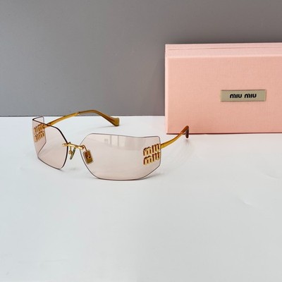 Miu Miu MU 54YS Rimless Sunglasses Gold Frame Pink Lens Women With Box