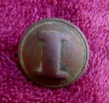 EXCAVATED CONFEDERATE SOLID CAST INFANTRY "I" BUTTON w/CASE  (PORT HUDSON, LA)
