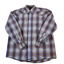 Roper Mens Plaid Long Sleeve Snap Front Western Shirt Size XL Blue Brown