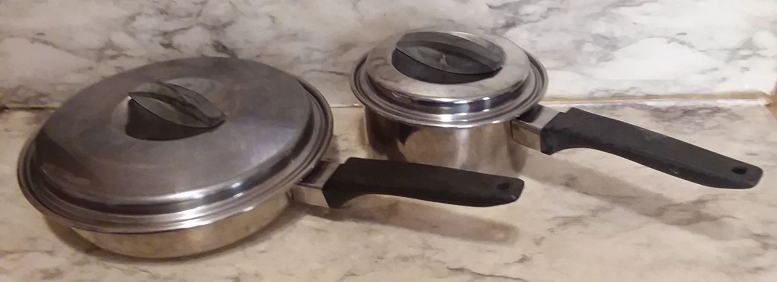 Vntg Ekco Flint Ware Stainless Steel Frying Pan Skillet w/ Lid & 1 Qt Sauce Pan