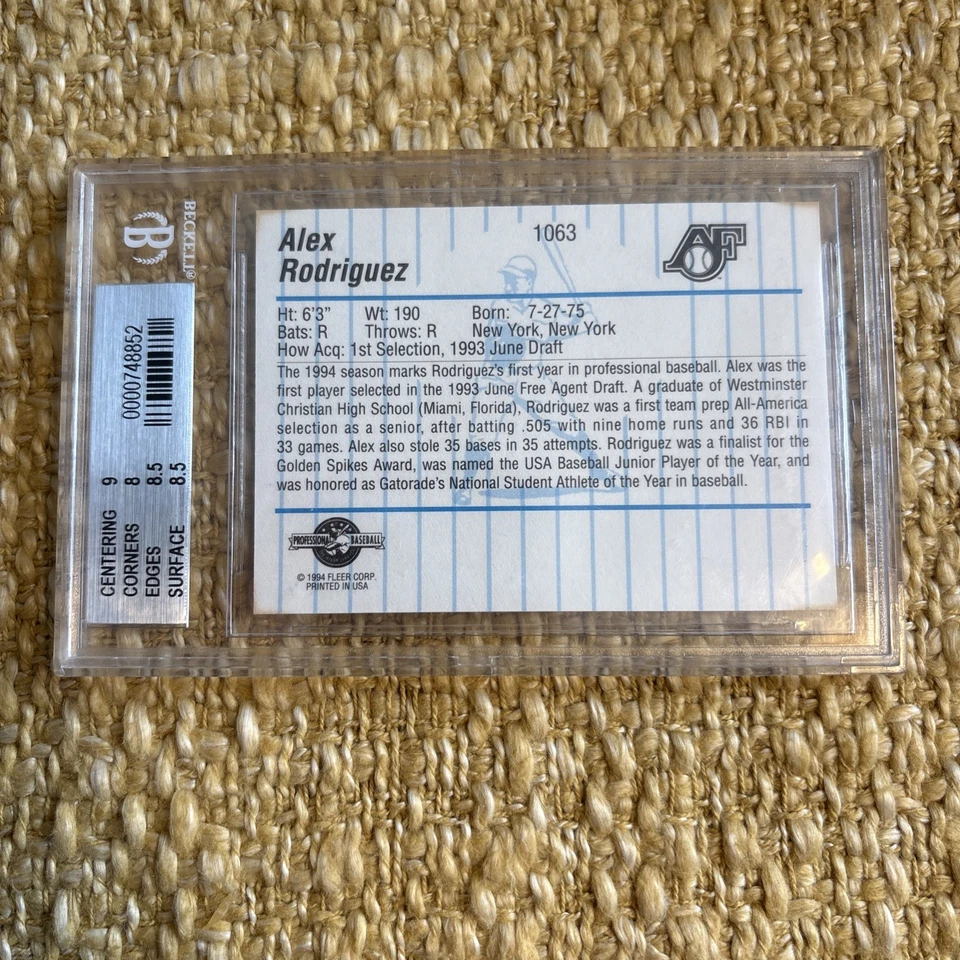 1994 Fleer ProCards Minor League Алекс Родригес No1063 BGS 8.5 дебютант RC - Изображение 2 из 2