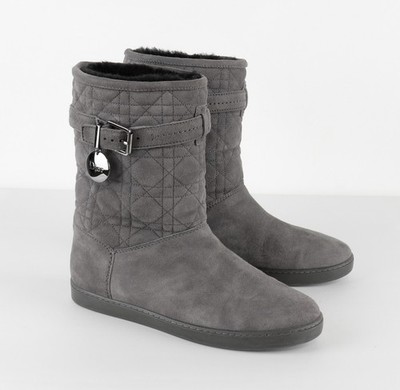 Women's DIOR Size EU38.5 US7.5 Gray Cannage Suede Sheraling Lined Snow Boots