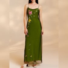 RIMINI VTG Floral Embroidered Maxi Dress Y2K Fairy WhimsiGoth Overlay Black US 4