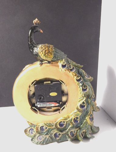 Orologio da scrivania a batteria al quarzo resina colorata pavone 10"T - Foto 4 di 5