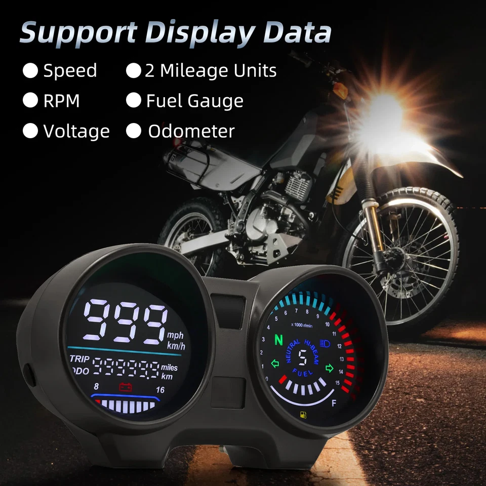 Tablero medidor digital universal para motocicleta LCD velocímetro tacómetro indicador Foto 3 de 4