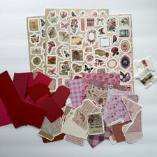 Red Pink Junk Journal Kit Scrapbook Paper Stickers Ephemera Craft Supply Bundle