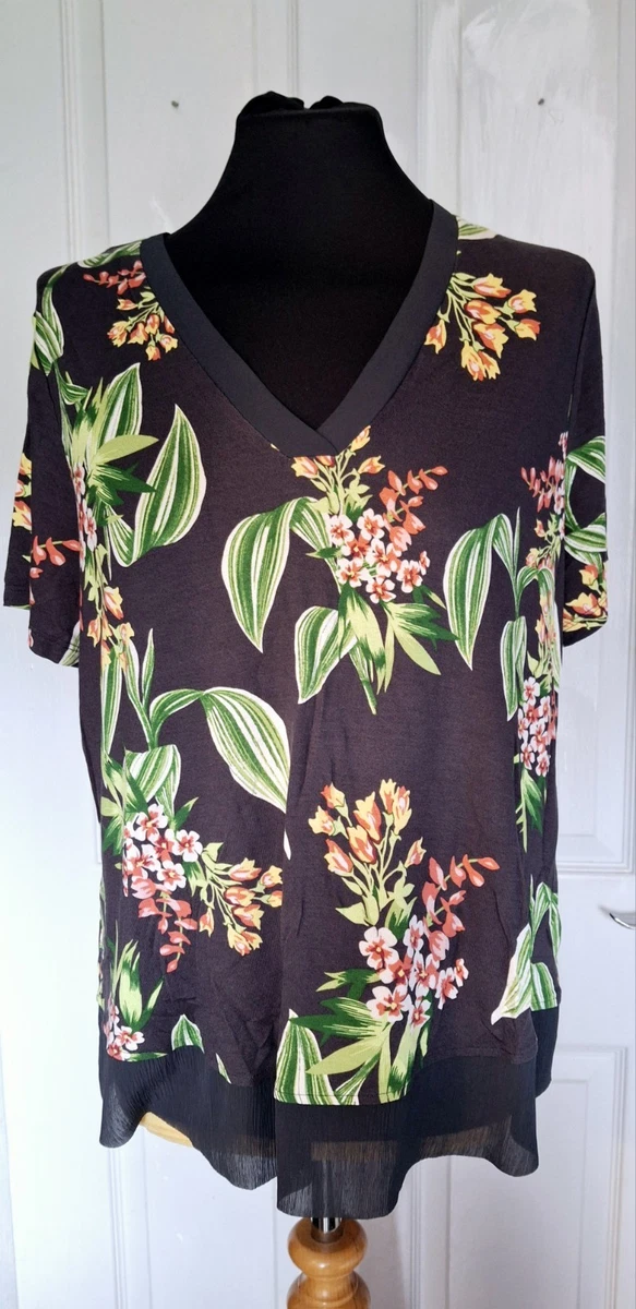 Haut Femme Noir Motif Imprimé Taille 18 Par M&S - 100% Polyester, Jamais Porté