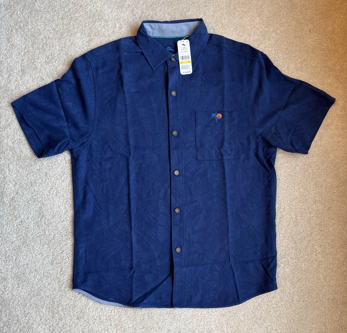TOMMY BAHAMA EMBROIDERED Flamingo Sunset "Florida" SILK CAMP SHIRT MEDIUM, LARGE