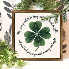 Rustic Wooden Framed Shamrock Wall Art St.Patrick's Day Inspirational Home Decor