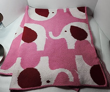 In 2 Green Organic Cotton Baby Knitted Pink Red Elephant 39"x45" Reversible
