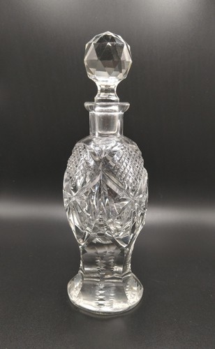 Vintage Perfume Bottle Cut Glass Crystal Clear Tall Decanter Stopper - Picture 4 of 9