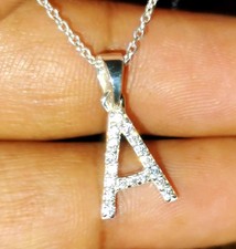2Ct Round Lab-Created Diamond Initial "A" Letter Pendant 14K White Gold Plated