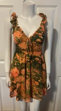 Women's Urban Outfitters Audrey Mesh Mini Dress Green & Orange Floral Small S 