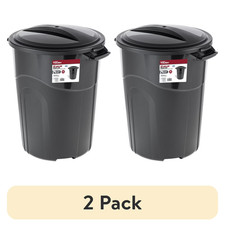  2 pack 32 Gallon Heavy Duty Plastic Garbage Can, Indoor/Outdoor, Black