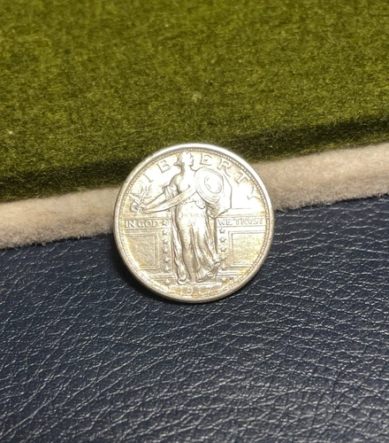 (#102123) Standing Liberty Quarter: 1917 type 1    XF/AU  (see video!)