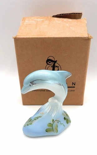 Fenton Glass Opal Satin Limited Edition HP Dolphin On a Wave Figurine Signed