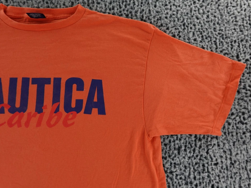 Camisa De Colección Náutica Adulto Grande Naranja Caribe Deletrear Logo Para Hombres Caribe EE. UU. Foto 3 de 4