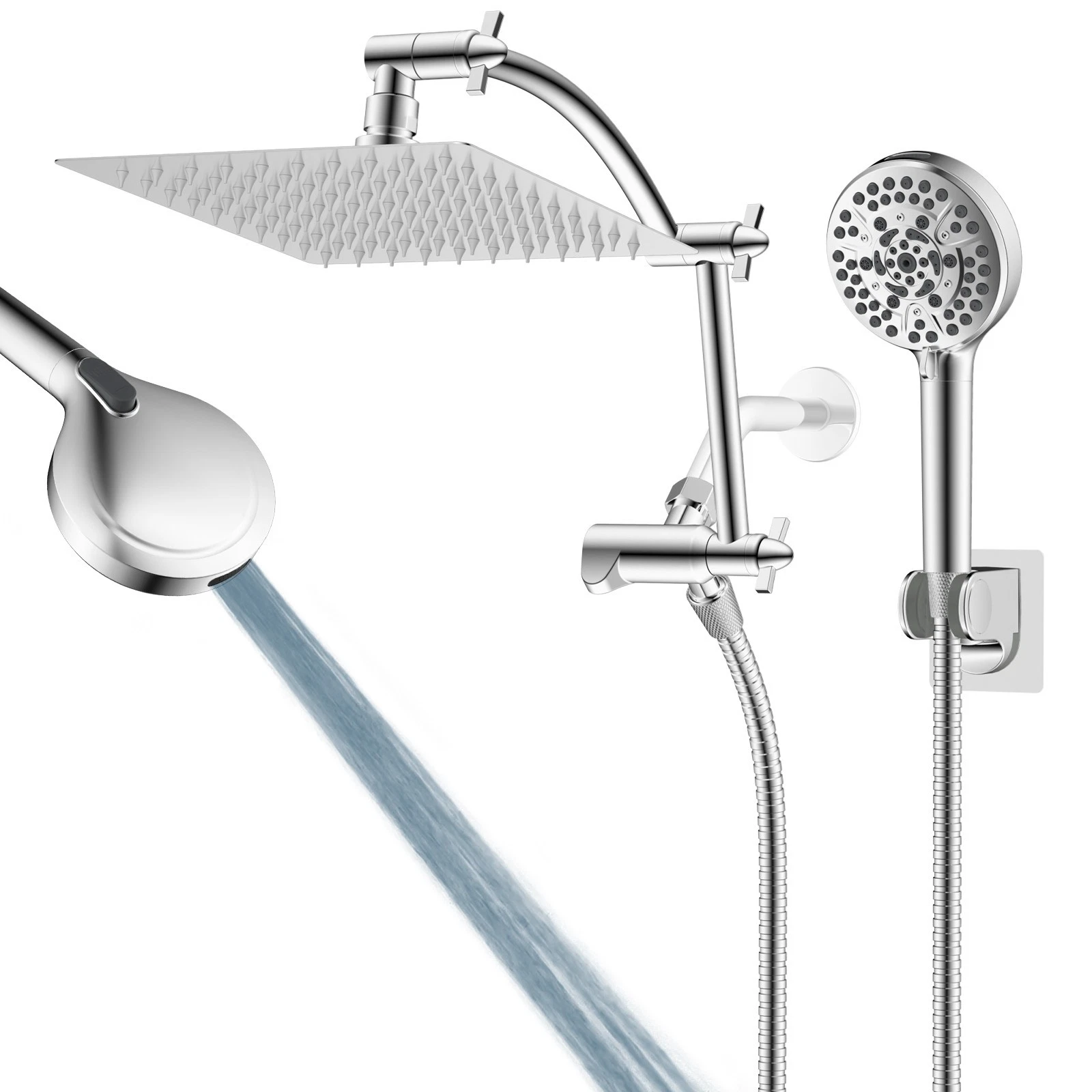 High Pressure Rainfall Shower Head with Handheld Shower Combo with Extension Arm