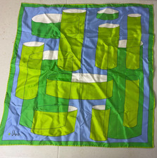 Vintage VERA Scarf - Green  Blue Geometric- Nylon 25  Square