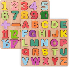 Wooden Puzzles for Toddlers, Alphabet Puzzle and Number Puzzle, Preschool Educat
