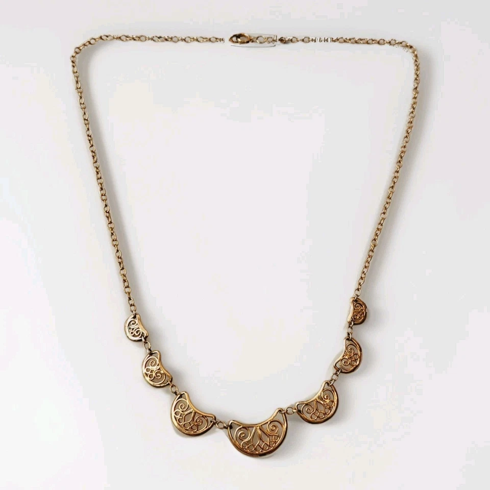 Ancien Collier Draperie En Plaque Or Maille Filigrane - Photo 2/4