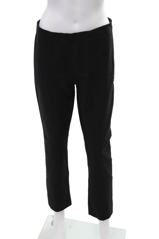 Vince Womens Elastic Waistband Lined Pleated Straight Leg Pants Black Size M