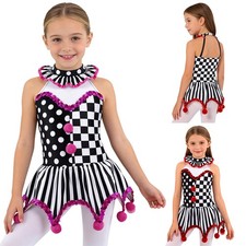 US Girls Circus Clown Costume Polka Dots Stripes Print Halloween Fancy Dress