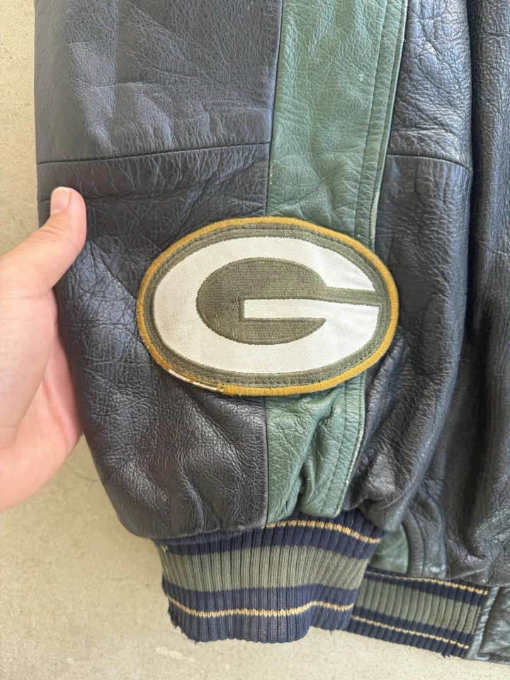 JAQUETA DE COURO VINTAGE G-III CARL BANKS NFL GREEN BAY PACKERS REAL TAMANHO L - Imagem 4 de 4