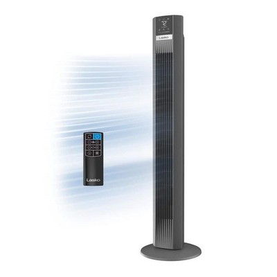 Lasko 48'' 12-Speed Tower Fan Gray DC Motor Whisper Quiet Remote 12-Hour Timer