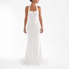 David's Bridal Wedding Dress White 10 Halter Minimalist Waterfall Elegant Simple