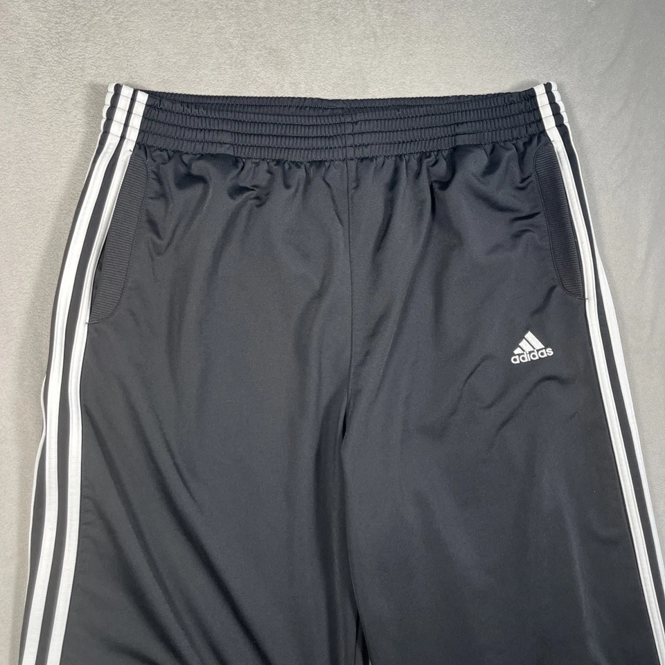 Pantalones de chándal Adidas de colección para hombre XL negros blancos a rayas holgados pierna ancha 20" abiertos Y2K Foto 2 de 4