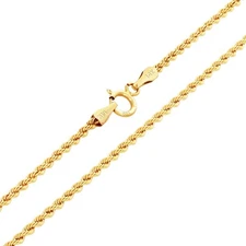 14K Yellow Gold 1mm-10mm Diamond Cut Rope Chain Necklace Mens Women 16"- 30"