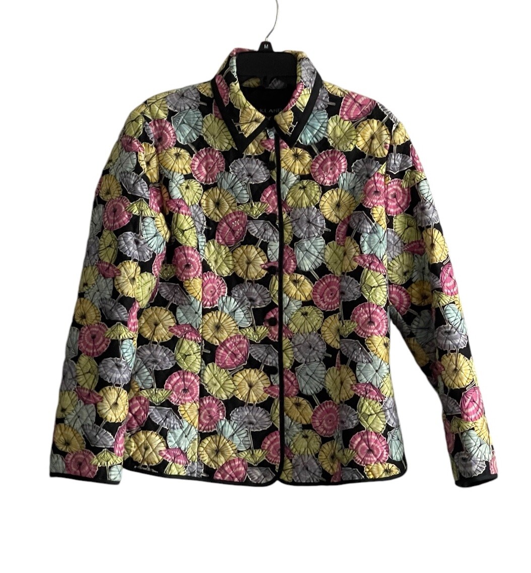 Silkland Women’s Multicolored Umbrella Silk Jacket Artsy Large Size