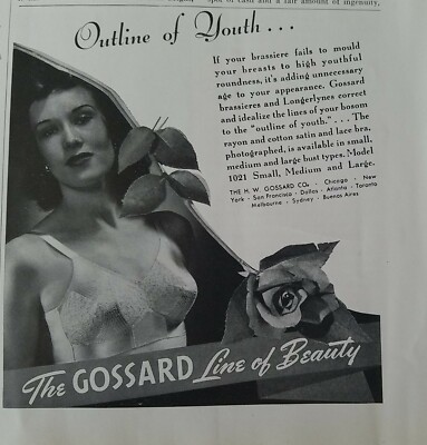 1940 women's Gossard line of beauty bra outline of used vintage fashion ad