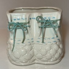 Vintage RUBENS Ceramic White Lace-up Baby Booties Planter. So Adorable   HTF