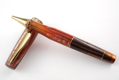 Stipula Duetto Cognac Rollerball Pen Gold-Plated Trim
