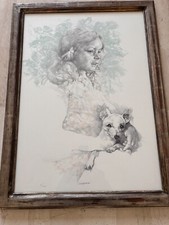 Renzo Vespignani. BIMBA CON CANE incisione FIRMATA 80 X 60 con Cornice