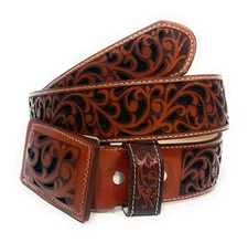 MEN'S WESTERN LEATHER BELT. COWBOY RODEO BELT. CINTO VAQUERO CINTO CHARRO LASER