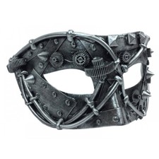 Men's Spiked Steampunk Halloween Costume Masquerade Eye Mask Silver 