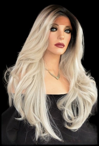 Swiss Lace Front Wig 4X4 Silk Top Handtied Heat Safe TT1B.DkGrey Long Thick 1359 - Picture 7 of 17